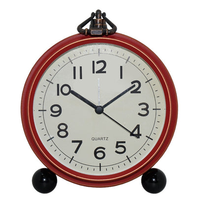 Retro Iron Alarm Clock Simple Desktop Quartz Clock, Dark Red