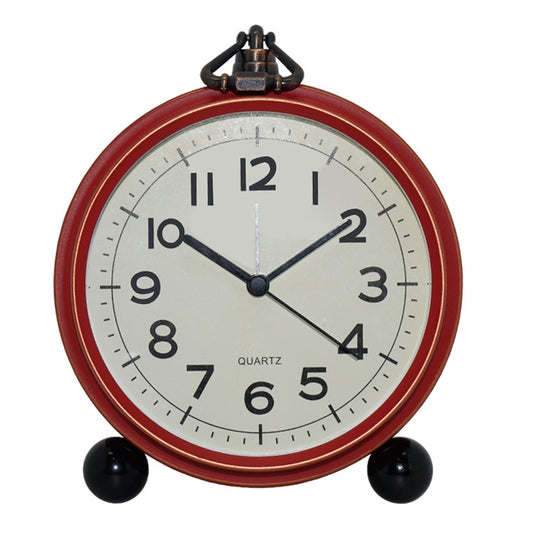 Retro Iron Alarm Clock Simple Desktop Quartz Clock, Dark Red