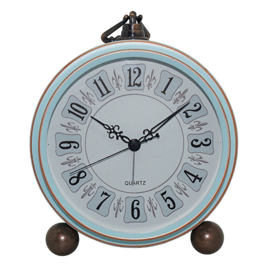Retro Iron Alarm Clock Simple Desktop Quartz Clock, Light Blue