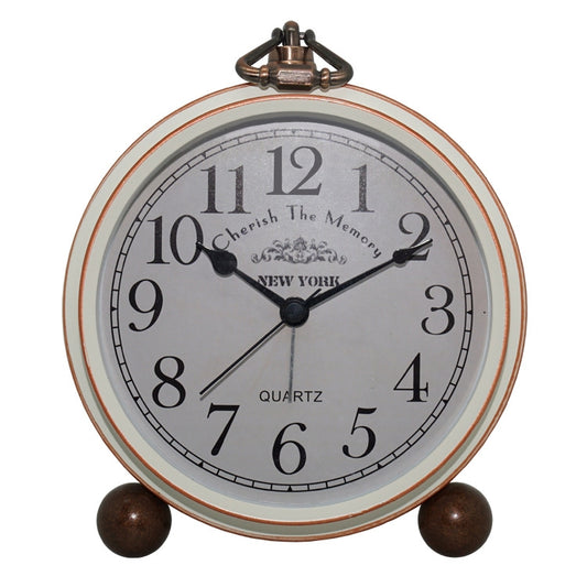 Retro Iron Alarm Clock Simple Desktop Quartz Clock, Milk White