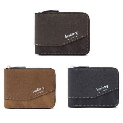 Baellerry D5106 RFID Anti-theft Retro Zipper Wallet Spliced Short Coin Purse