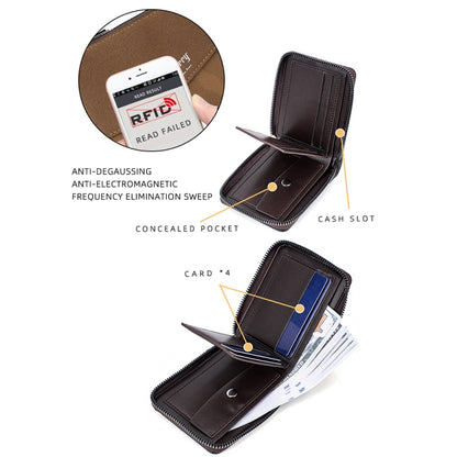Baellerry D5106 RFID Anti-theft Retro Zipper Wallet Spliced Short Coin Purse