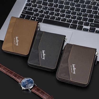 Baellerry D5106 RFID Anti-theft Retro Zipper Wallet Spliced Short Coin Purse