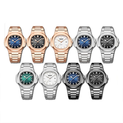 BINBOND B1885 30m Waterproof Retro Luminous Square Men Quartz Watch, Black Steel-Blue-White