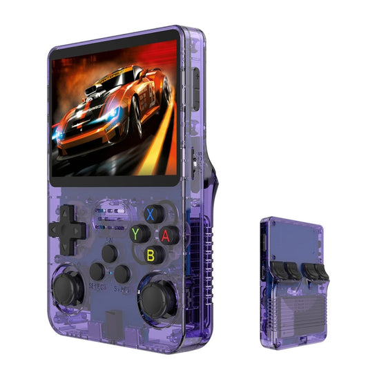 R36S Retro Handheld Game Console Linux System 3.5-Inch Screen Double TF Card Version, 128G Purple Transparent