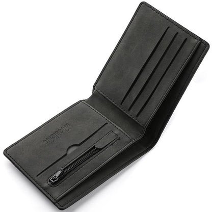 DEABOLAR Men Short Wallet Zipper Simple Soft Leather Purse Card Bag Student Retro Leather Wallet