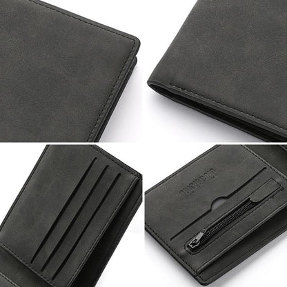 DEABOLAR Men Short Wallet Zipper Simple Soft Leather Purse Card Bag Student Retro Leather Wallet