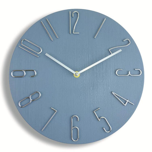 12 Inch Frameless Minimalist Wall Clock Silent Modern Quartz Clock compatible with Living Room, Bedroom, Kitchen, Blue Gray