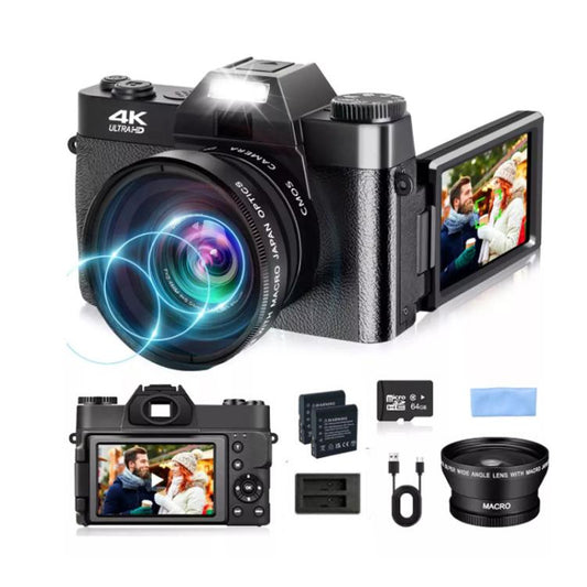 R10 4K HD 75MP Retro Mirrorless Camera 16x Zoom WiFi Digital Camera With 3-Inch Flip Screen, R10 64G Card & Lens Version