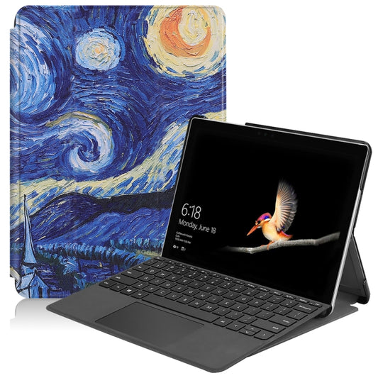 Retro Tower Pattern Colored Painted Horizontal Flip PU Leather Case for Microsoft Surface Go 10 inch, with Holder & Pen Slot