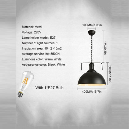 Retro Industrial Pendant Light Creative Single Head Iron Art Hanging Lamp E27 Bulb Perfect compatible with Kitchen Dining Room Bedroom Living Room, Warm White