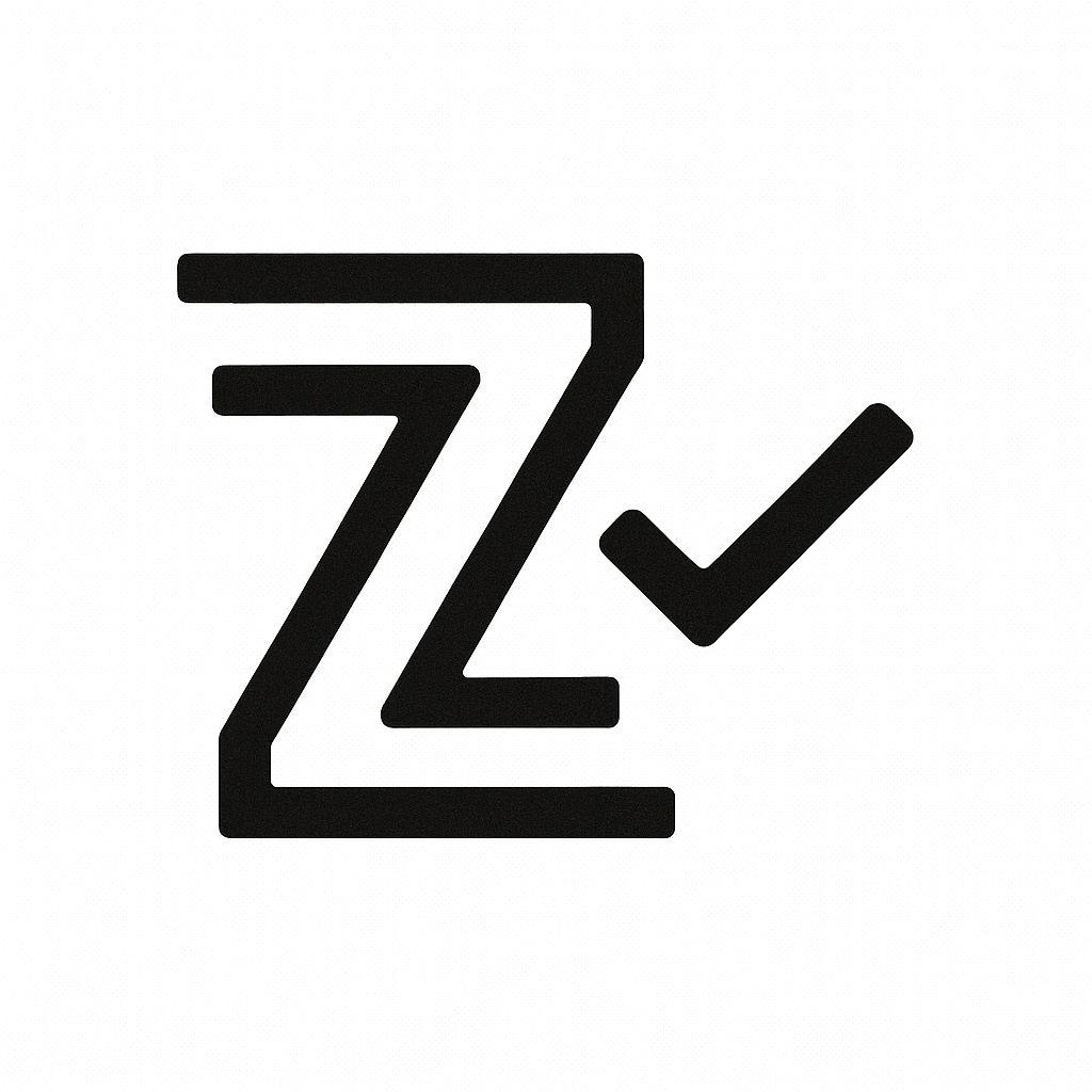 Black logo with a stylized 'Z' on a white background